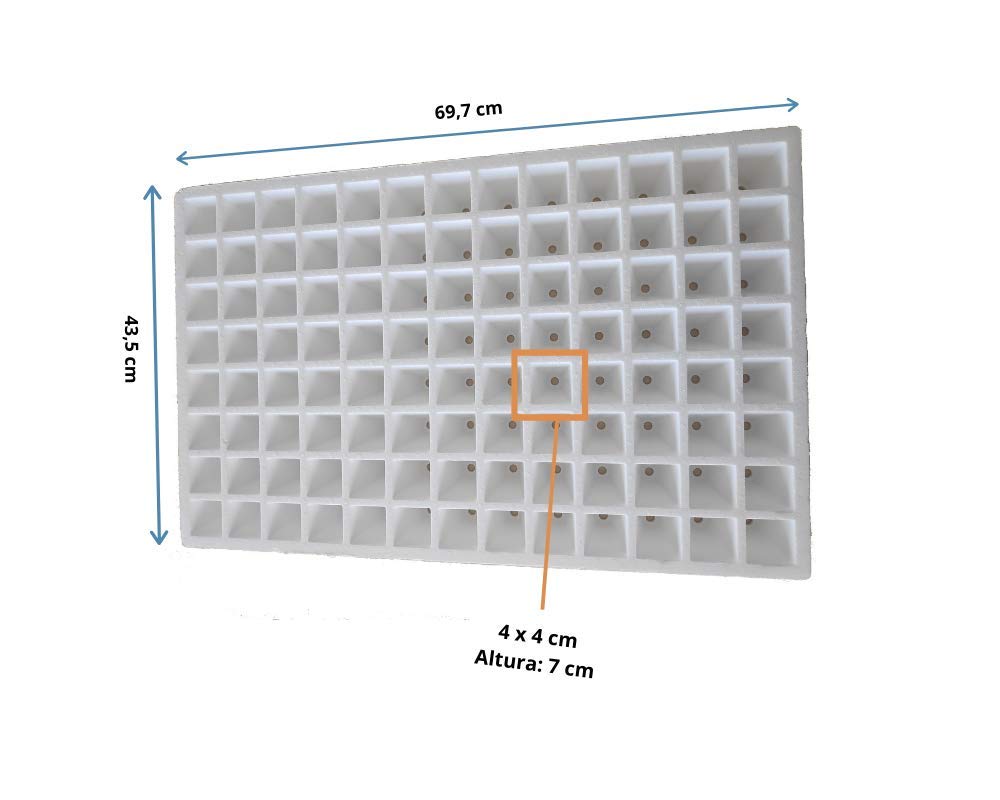 Semilleros de Germinación de 104 Alveolos 4x4x6,5cm | Bandejas de Corcho Pórex Aislante Apilables para Cultivo de Semillas para Huerto | Reutilizable | 70 x 47,5 cm | Pack de 8 Bandejas