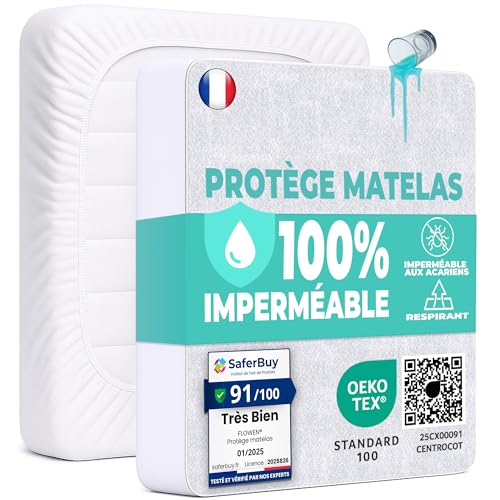 Protège Matelas 90x190 cm Alèse Impermeable Drap Housse en Coton et Microfibre Protection Lit pour...