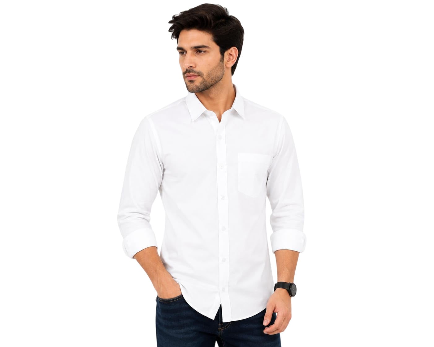 Slub Cotton Shirt for Men | Regular Fit | Full Sleeve | Spread Collar | Button Front | Solid Casual Shirt | Office Wear | Breathable Fabric-image-43