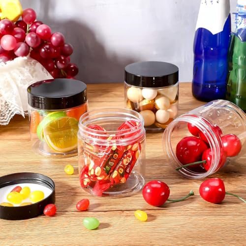 Image of Patelai 4 Pcs Plastic Jars Wide Mouth with Lids,8 Ounce,Black