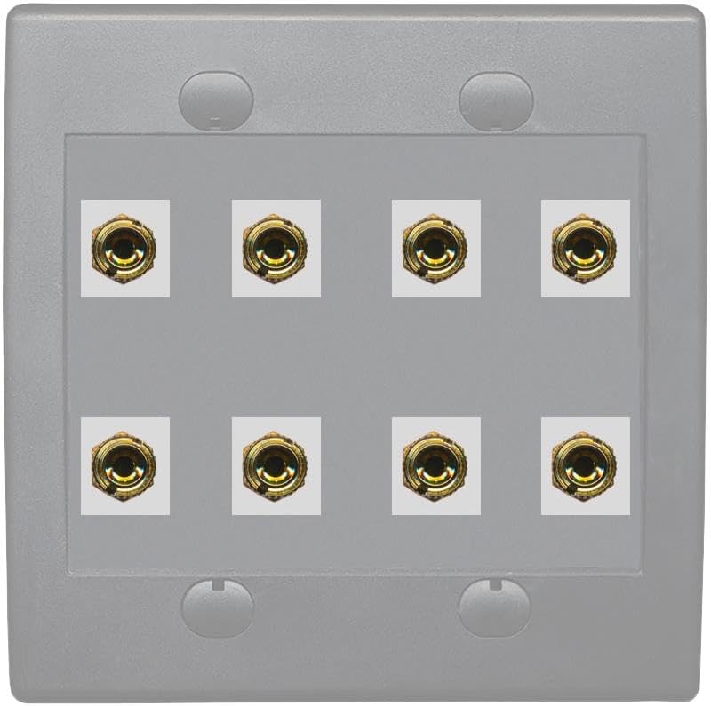 RiteAV 8 Banana 4 Speaker Surround 2 Gang Coupler Binding Post Wall Plate 2 Pack