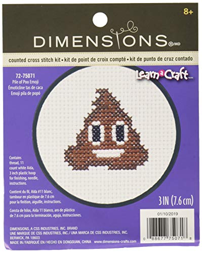 Dimensions Poop Emoji Mini Counted Cross Stitch Kit for Beginners, 11 Count White