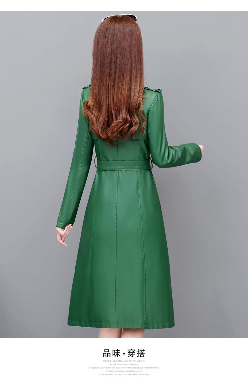 Chaqueta Mujer,Gabardina De Piel Sintética Para Mujer, Chaqueta Verde Con Solapa Larga, Cinturón De Doble Botón, Bolsillo, Elegante, De Manga Larga, Ajustado, Moto Biker, Abrigo De Pu, Prendas De