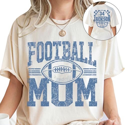 GABITA Personalized Funny Football Mom T Shirts with Name and Jersey Number, Game Day Shirt, Football Mom Sweatshirt, Cheer T-Shirt for Women, Gift for Mama2