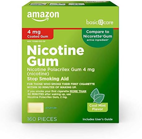 Amazon Basic Care Nicotine Polacrilex Coated Gum 4 mg (nicotine), Mint Flavor, Stop Smoking Aid, 160 Count, Cool Mint
