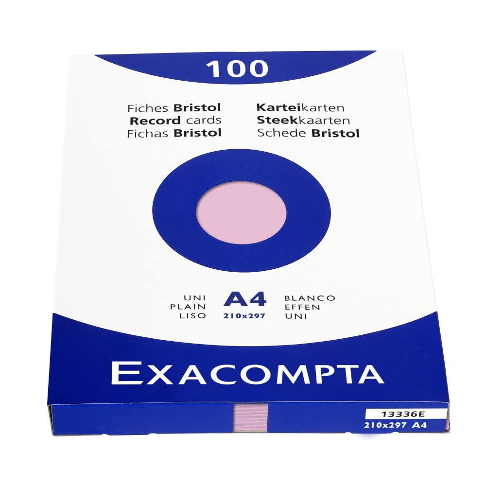 Exacompta - Réf. 13336E - Étui de 100 fiches bristol unies non perforées - format 210 x 297 mm - compatibles avec imprimante jet d'encre, laser et photocopieur - couleur rose