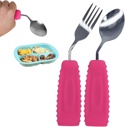 Juego de utensilios con peso adaptable  Cuchara y tenedor para temblores de manos, Parkinson, ancianos y artritis  Utensilios de alimentación