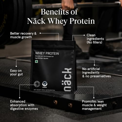 Image of Nack Chocolate Whey Protein 966g | 24.2g Protein in 109 kcal | 12.07g EAA | Whey Isolate & Concentrate | Sourced from Europe | Supports Muscle Recovery | With Digestive Enzymes | Informed Choice Certified