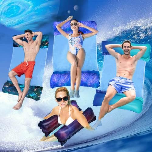 4 Pack Inflatable Pool Floats Adult Size Water Hammock, PandoraStar Multipurpose 4-in-1 Pool Floaties Lounge Chair Saddle Drifter Vacation Fun Water Rafts Toys for Swimming Pool Lake River Beach