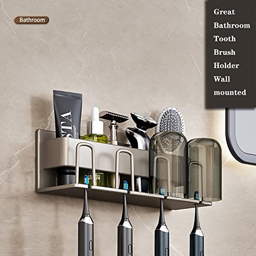 Toothbrush Holder Wall Mounted, Grey Stainless Tooth Brushing Toothpaste Holder Caddy Organizer, Bathroom Accessory Shower Handing Wall Mount Electric Toothbrush Holder For Bathroom #TOP2