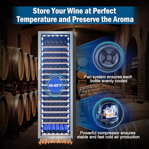 Image of Wine Fridge 24 Inch, 190 Bottles Freestanding or Built-in Wine Cooler Refrigerator with Sliding Rail Shelves, Professional Wine Cellar Low Noise with Upgraded Reversible Door