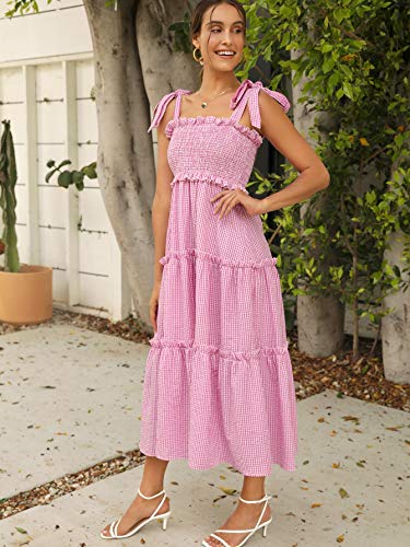 Image of Floerns Women's Floral Print Tie Strap Square Neck Ruffle Boho Maxi Dress