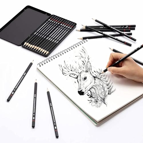 Image of Pieces Professional Drawing Pencils and Sketch Kit for Artist (12)
