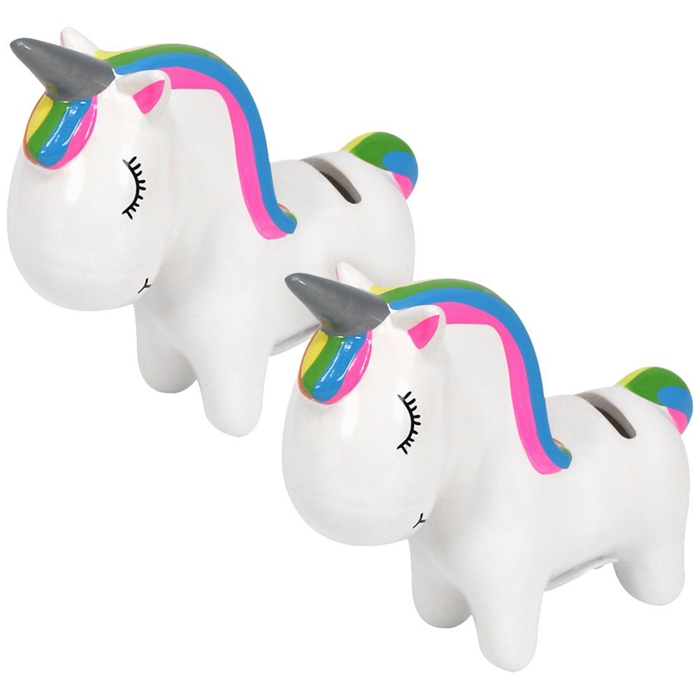 Tirelire en céramique Licorne Magique com-four® 2 pièces avec Fermeture en Caoutchouc