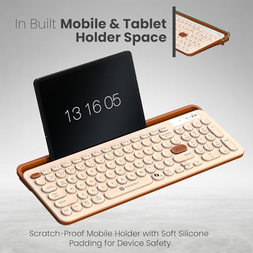 Image of Portronics Bubble 3.0 Wireless Keyboard with Bluetooth + 2.4 GHz USB Receiver, Rechargeable Battery, Dual Height Adjustment, Multimedia Hotkeys with Numpad, for Laptop, PC, Smartphone, Tablet(Beige)