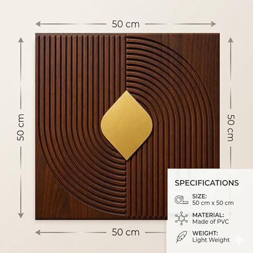 Image of Kayra Decor 3D PVC Wall Panels with Acrylic Finish for Bedroom & Living Room, Curve Line Design Blackwood, 19.7 x 19.7 Inch, Pack of 12 (32.28 Sq Ft)