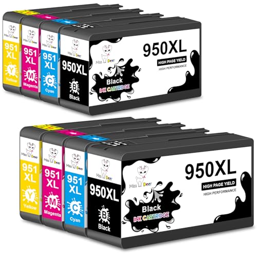 Miss Deer 950XL 951XL Cartucho de Tinta Compatible para HP 950 951 Tinta 950 XL 951 XL Trabajo con HP OfficeJet Pro 8600 8610 8620 8100 8615 8625 8630 8640 251dw 276dw Impresora, Paquete de 8