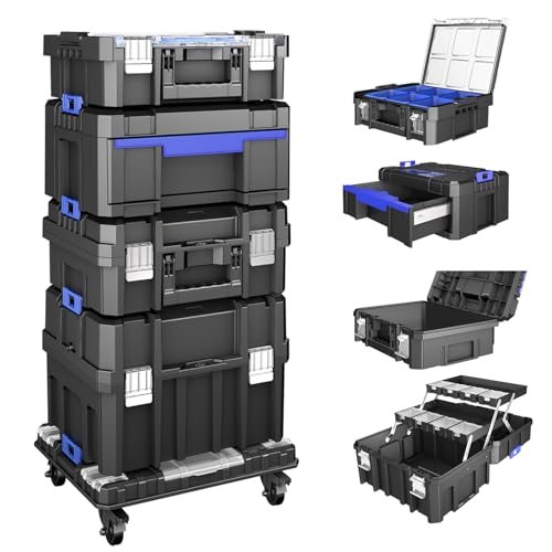 5‑Tier Rolling Tool Box with Drawers and Transparent Parts