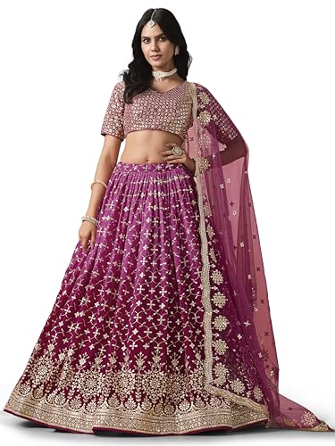 Image of Zeel Clothing Women Georgette Semi stitched Sequins Zari Embroidered Lehenga Choli With Dupatta (7086-Latest, Free size)