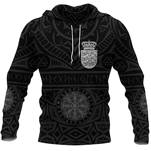 SBRTL Norse Vikings Streetwear, 3D All-Over Print Mjolnir Thor's Hammer Tattoo Runes Hoodie Tops,Hoodie b,XXL