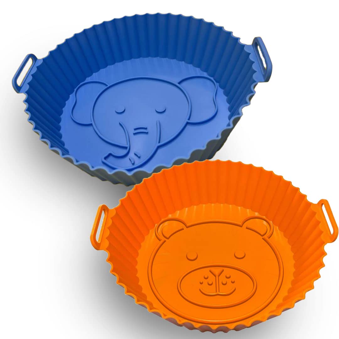 Two (2) Pack Animal Silicone Air Fryer Baskets - Tiger and Elephant Image