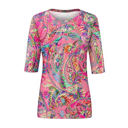HTHLVMD Womens 3/4 Length Sleeve Tops 2025 Fall Fashion Floral Print Crewneck Causal Trendy Tunic Tops for Women
