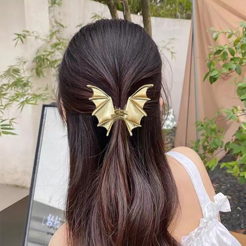 Pinza para cabello metálica color oro con diseño de murciélago miniatura 4