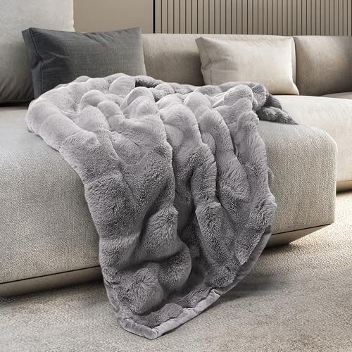 Mon Chateau 60" x 70" Hearthside Faux Fur Throw Blanket, Reversib...