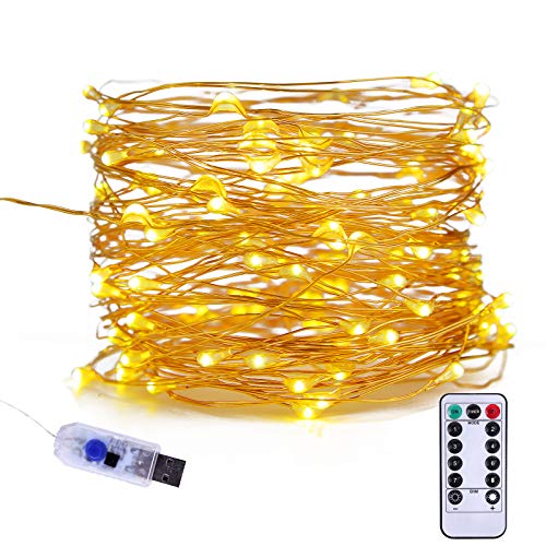 xkx 33ft 100LED Copper Wire String Lights LED String Lights USB Powered with Remote Control for Wedding Party Fairy String Lights 8 Modes Warm White Holiday Decorations