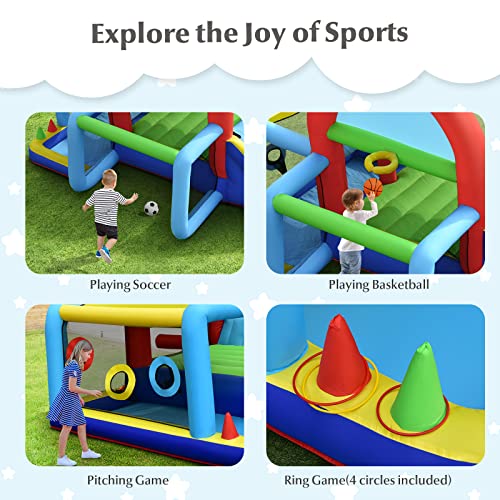 HONEY JOY Inflatable Bounce House, 8 in 1 Jump n’ Slide Bouncy House w/Jumping Area, Football Goal, Basketball Hoop, Target Game & Ring-toss, Indoor Outdoor Bouncy Castle for Kids(with 480w Blower) - Image 5
