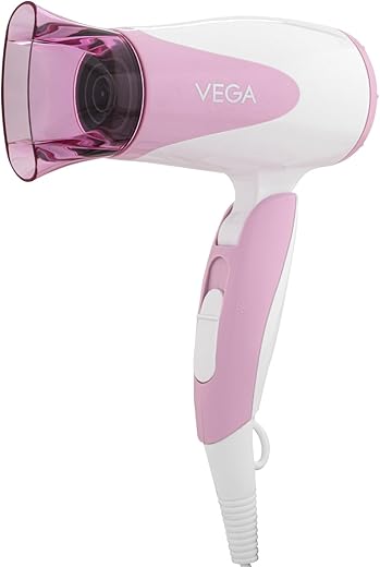 Vega Blooming Air Foldable 1000 Watts Hair Dryer for Women with Quick Dry, Flexiable Heat Setting and Detachable Nozzle, Automatic Overheat Cutout (VHDH-05), (Made in India)