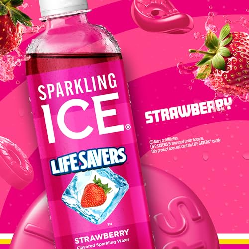 Image of Sparkling Ice LIFESAVERS Strawberry, Zero Sugar Flavored Sparkling Water, with Vitamins and Antioxidants. No Artificial Dyes, Low Calorie Beverage, 17 fl oz Bottles (Pack of 12)