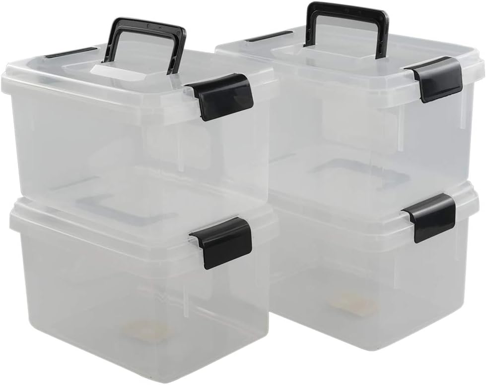 4.5 L Plastic Storage Box, Clear Latch Box, 4-Pack