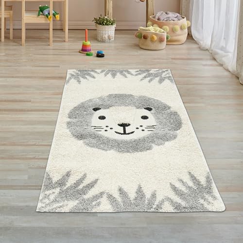 Teppich-Traum Kinderzimmer Teppich Baby Spielteppich 3D Optik High Low Effekt Katzenmotiv Creme grau...