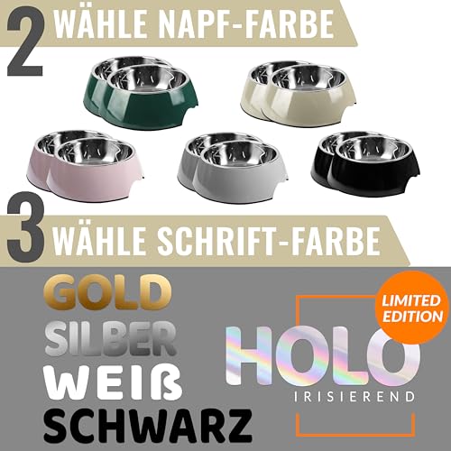 ne&no® Futternapf 2er Set für kleine Hunde und Katzen [Gr. S / 170 ml] Katzennapf mit Namen rutschfest | Futternapf Katze | Dog Bowl (S Taupe)