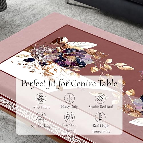 Image of Cloth Fusion Velvet Floral Centre Table Cover Cloth 4 Seater with Stunning Gold Foil Design for Home Decor (40x60 Inch, Maroon)