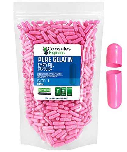 XPRS Nutra Size 1 Empty Capsules - 1000 Count Empty Gelatin Capsules - Capsules Express Empty Pill Capsules - DIY Capsule Filling - Pure Bovine Pill Capsules Empty Gel Caps (Pink)