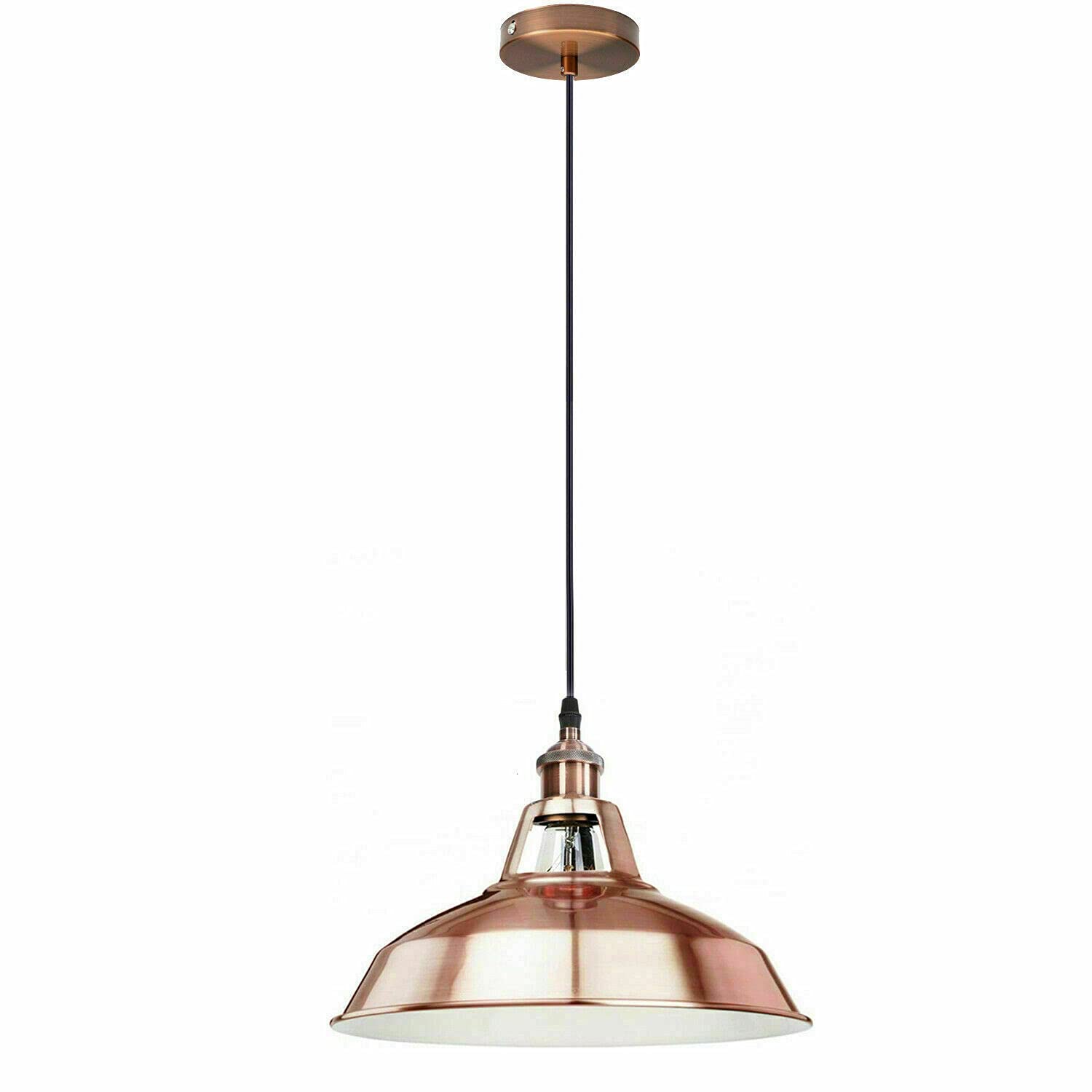 LEDSone Retro Industrial Loft Metal Ceiling Pendant Light Metal Barn Slotted Shape Shade Hanging Indoor Light Fitting with 95cm Adjustable Cable (with Bulb, Copper)
