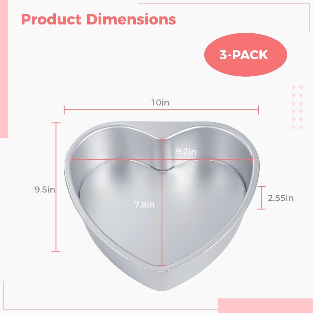 3-pak foremek do ciasta w kształcie serca 25 cm, formy ze stopu aluminium ze zdejmowanym dnem do pieczenia DIY, idealne na wesela, urodziny i walentynki