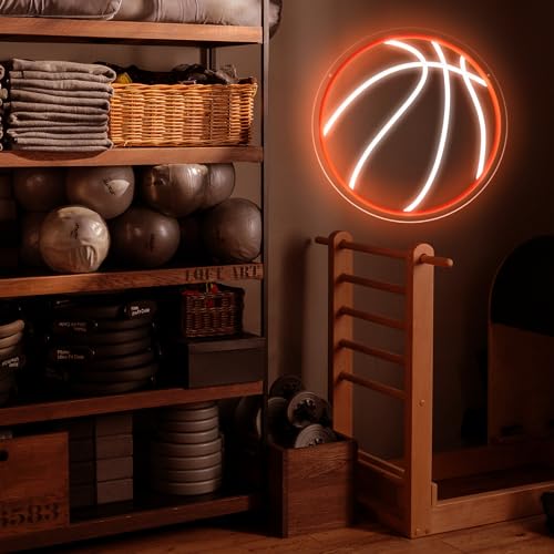 Image of Basketball Neon Sign, 12.6 inchx12.6 inch Basketball Led Neon Light for Wall Decor, Powered by USB with Dimmable Switch, Wall Decor Aesthetic for Room Bedroom, Sports Decor