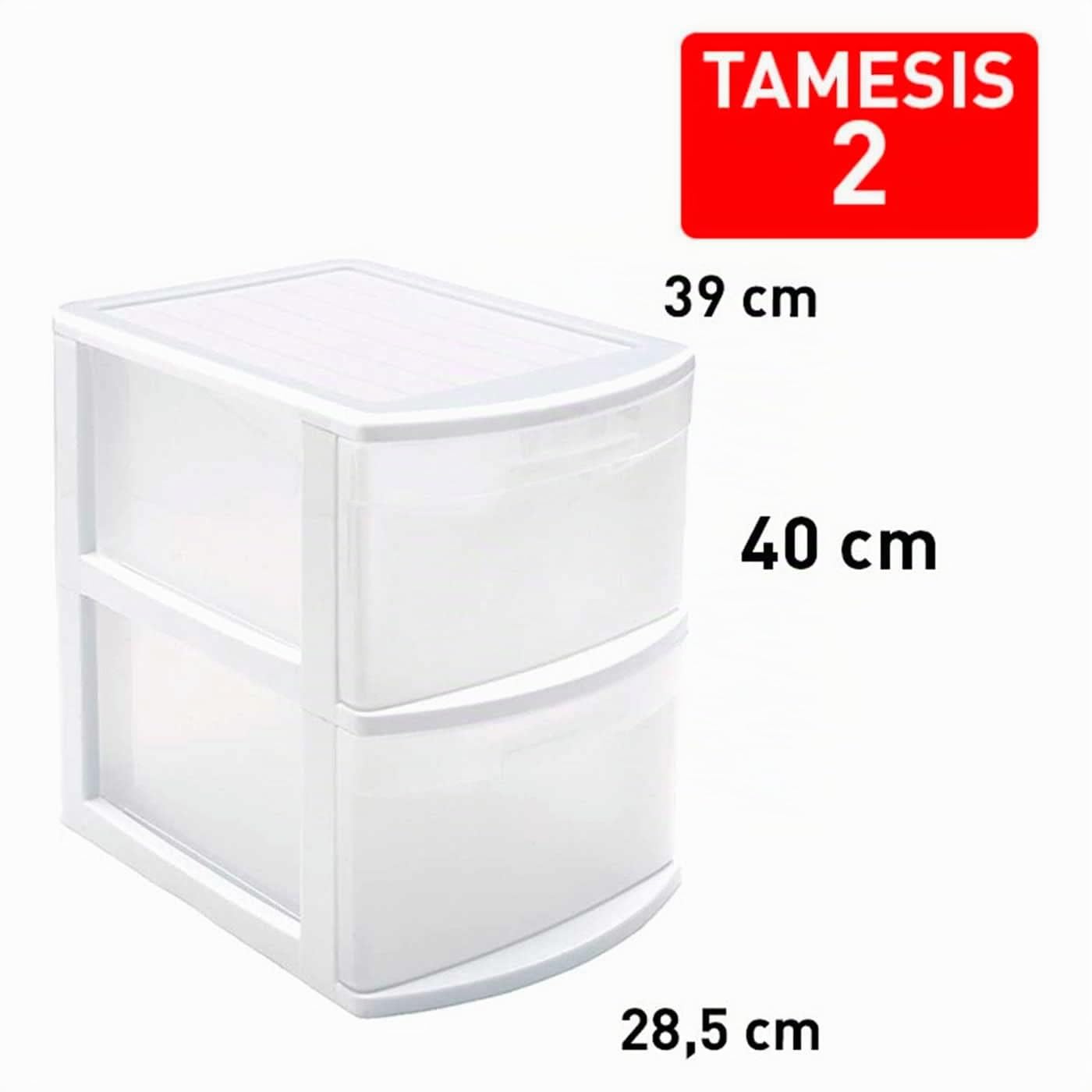 Acan Tradineur – Contenitore Tamesis Multiuso a 2 cassetti – Senza Ruote – Fabbricato in plastica – 40 x 28,5 x 39 cm – Colore Bianco
