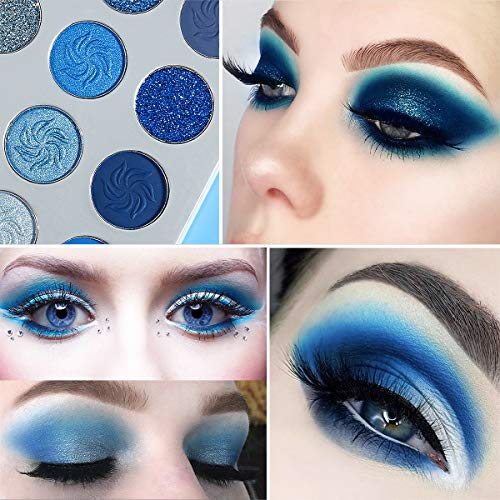 Blue Eyeshadow Palette Matte Shimmer Makeup Eyes, Afflano Highly Pigmented Waterproof Eye Shadow Blue Palette, Vegan Nude Silver Grey Glitter Metallic Navy Dark Light Space-Blue Eyeshadow Pallet Shade #TOP6