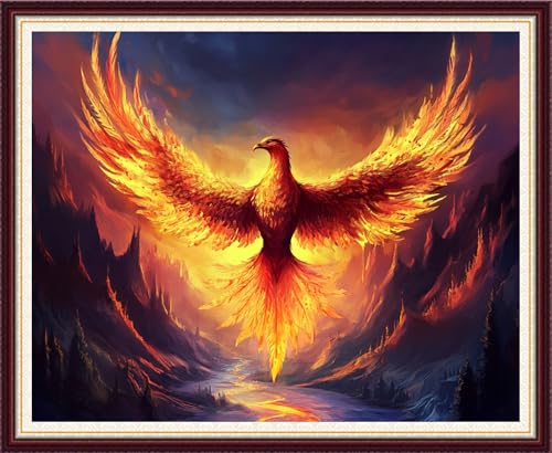 Image of Foxnyart Stamped Cross Stitch Kits Full Range of Embroidery Needlework Starter Kits for Beginners Adults 11CT Embroidery Patterns Art Crafts DIY Needlepoint Kit-Lucky Fire Phoenix 16x20 inchs