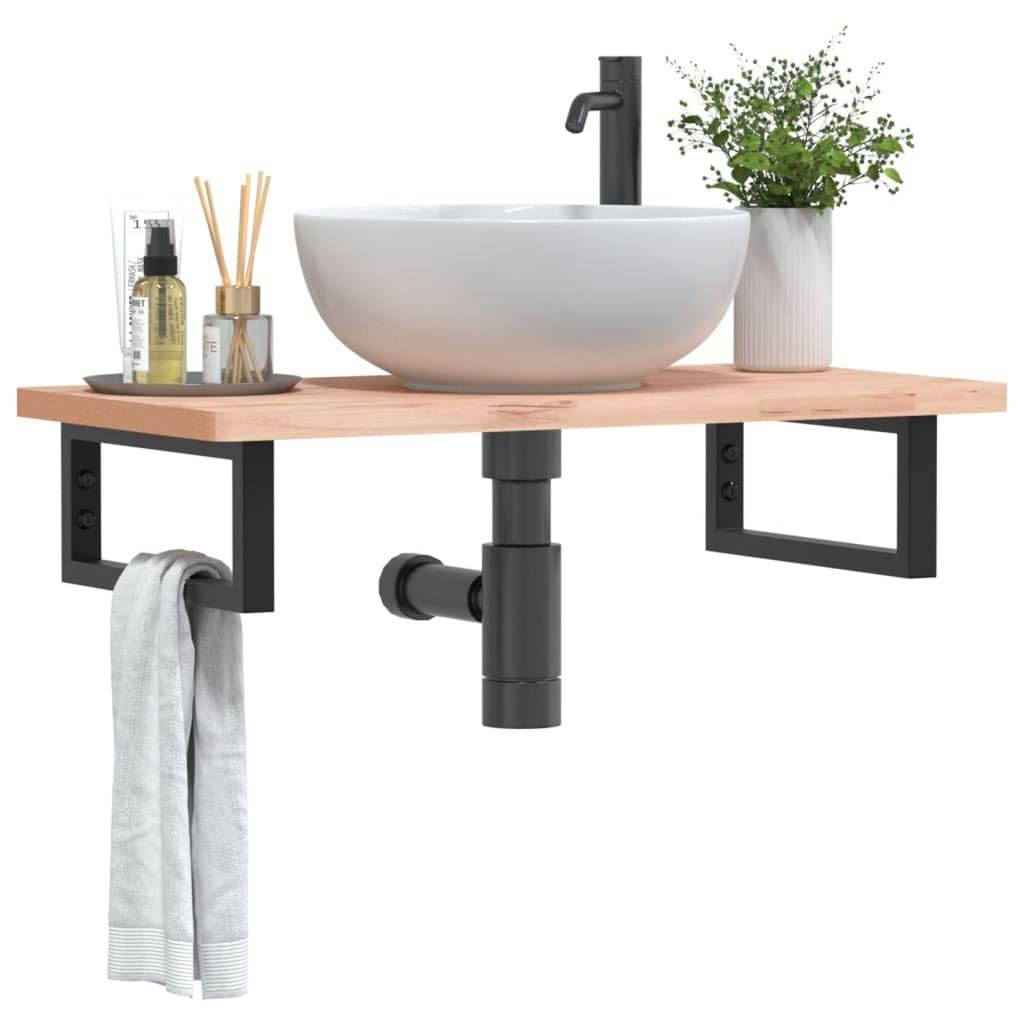 Plan de travail en bois massif hêtre 80 cm pour vasque et rangement de douche