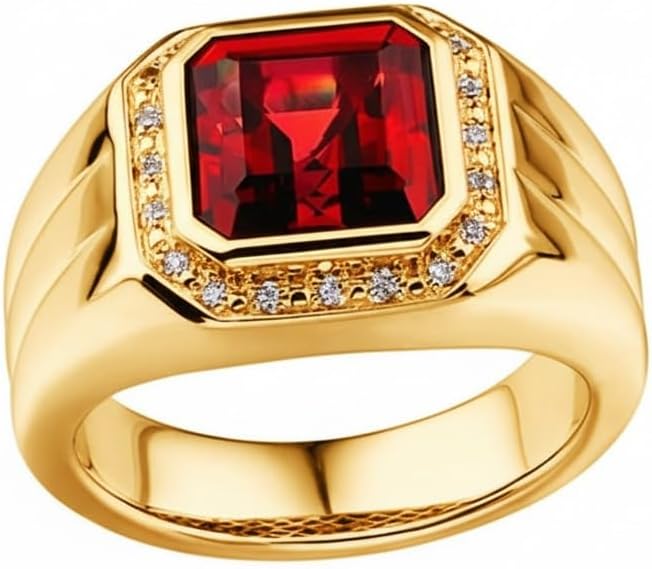 Garnet Ring for Men - Sterling Silver, Solid 10/14/18K Gold, Custom Gemstone Ruby Ring for Uncle, Dad, Papa