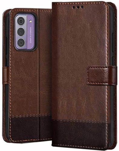 Image of SHINESTAR Ultimate Dual Shade Leather Finish Flip Back Cover for Nokia G42 5G | Inside TPU & Inbuilt Stand | Wallet Style Back Cover for Nokia G42 5G Flip Cover | - Brown