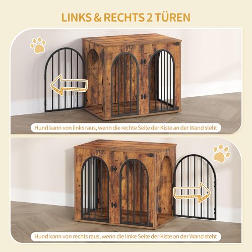 Hzuaneri Hundekäfig Möbel, 68cm Hundebox für Zuhause, 3 Türen, Bogentür, Moderne Hundebox Indoor für Hunde, Beistelltisch, Hundekäfig Hochbelastbar, 68 x 49 x 56 cm, Vintagebraun DFC85501B