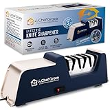 Three Stage Diamond Electric Knife Sharpener with 100% Diamond Abrasives. 15° Precision Angle Guides with 350 Grit, 600 Grit and 1000 grit for a Professional Sharpening and polishing.