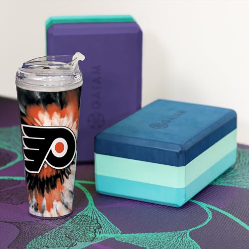 Image of Rico Industries NHL Hockey Team Color Tie Dye 24oz Metallic Acrylic Tumbler with Hinged Lid, Officially Licensed Double Wall Tumbler with Straw