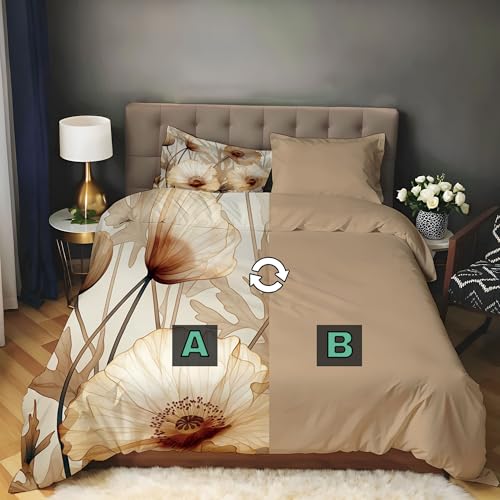 Housse de couette coquelicots 3D motif imprimé en microfibre douce avec zip - 5